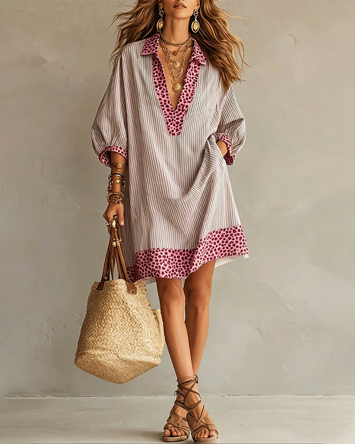 Marget - Kleid Mit Leopardenmuster Einsätzen Und Puffärmeln