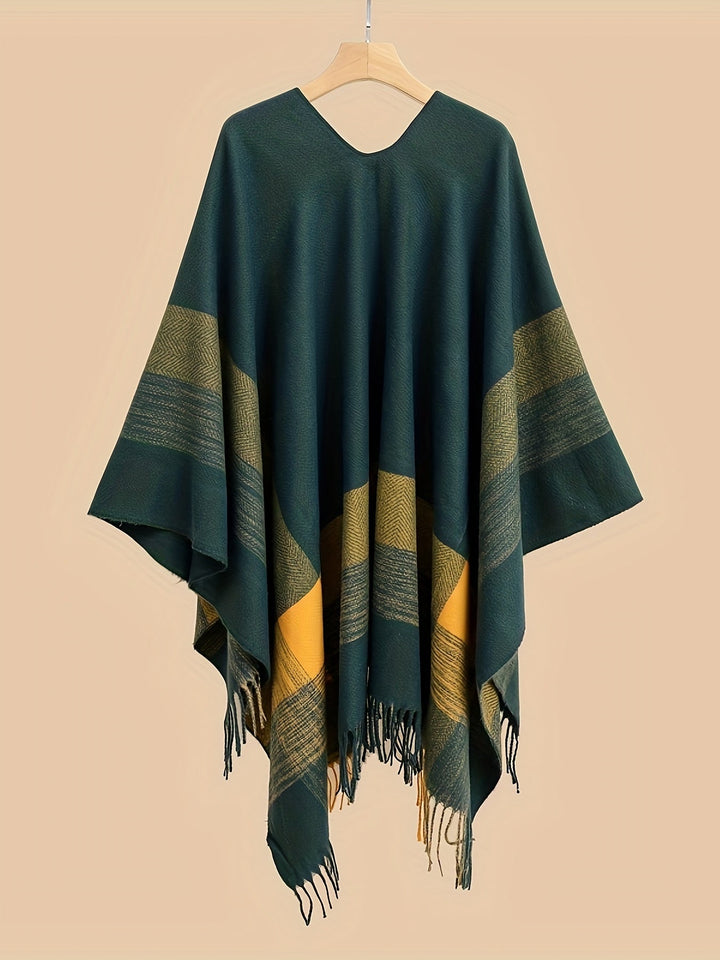 Kyrine - Poncho Schal Mit Fransen Und Geometrischem Muster