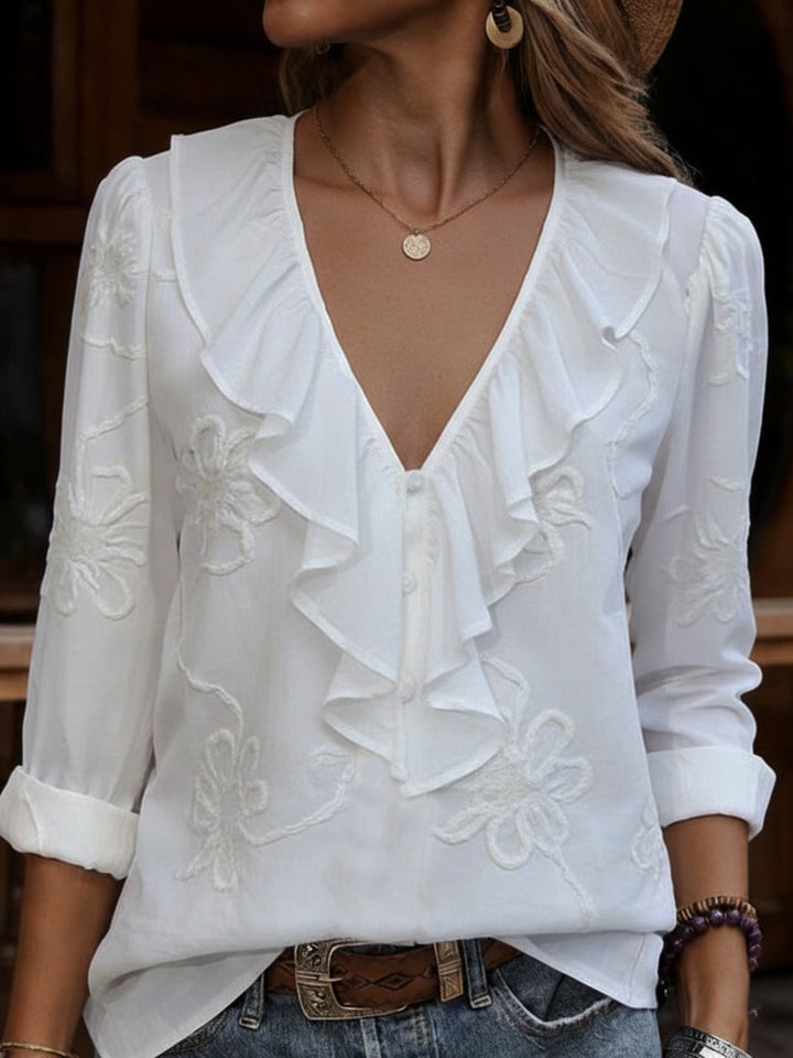 Celestine - Vintage Hemd Mit Blumenmuster Und V-Ausschnitt