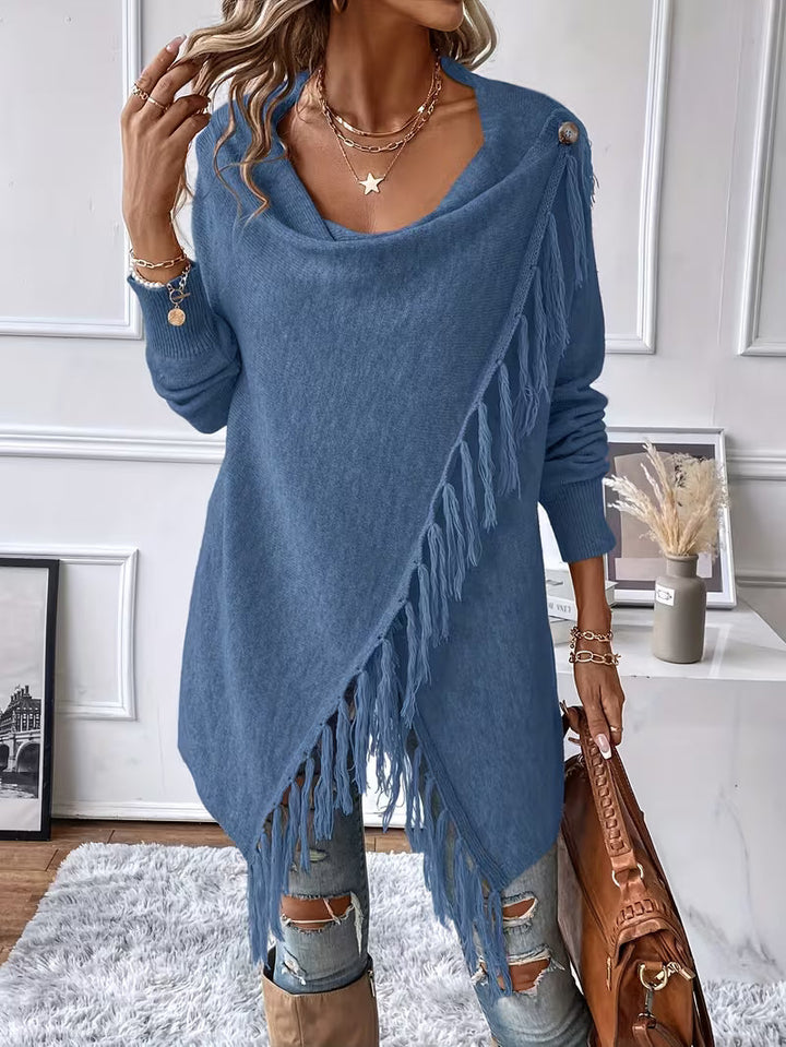 Busra – Strickjacke Mit Drapiertem Ausschnitt Und Fransenbesatz