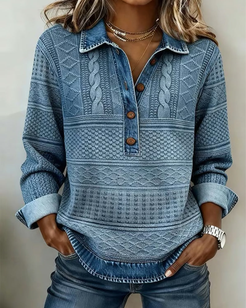 Melkorka – Modisches Sweatshirt Mit Halbem Knopf Revers