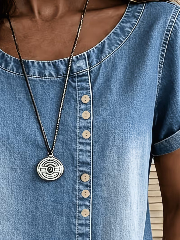 Ferina – Denim-Top Mit Kurzen Ärmeln im Gebraucht-Schau