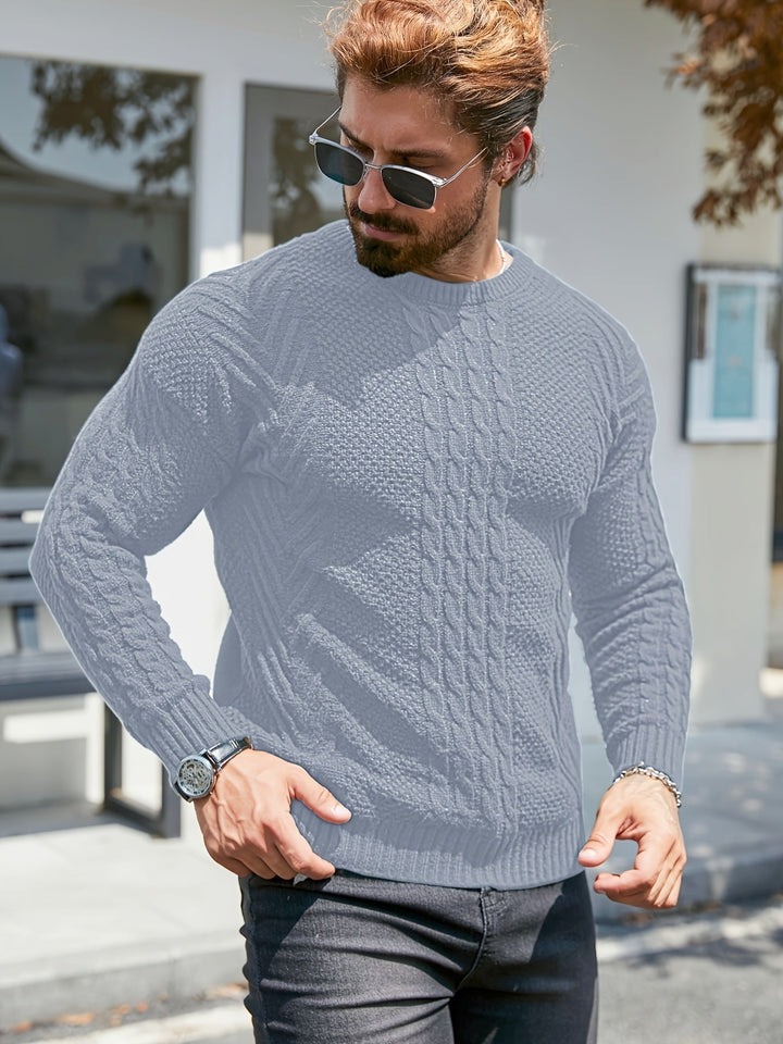 Eiduks – Klassischer Pullover mit Rundhalsausschnitt und Zopfmuster