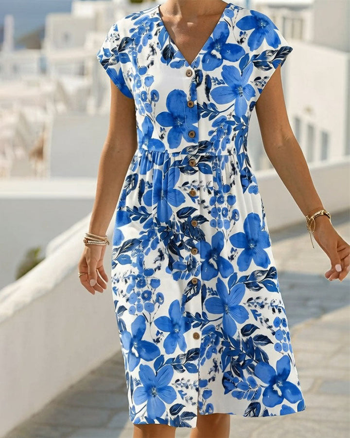 Sinera – Kleid Mit Blumen Muster Und Kurzen Ärmeln