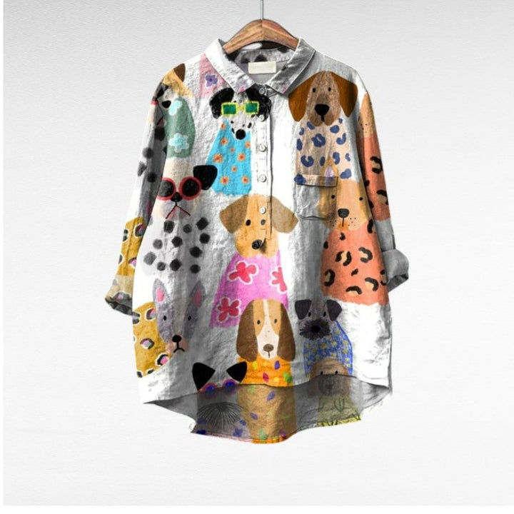 Dovile - Elegante Bluse Mit Hundemuster