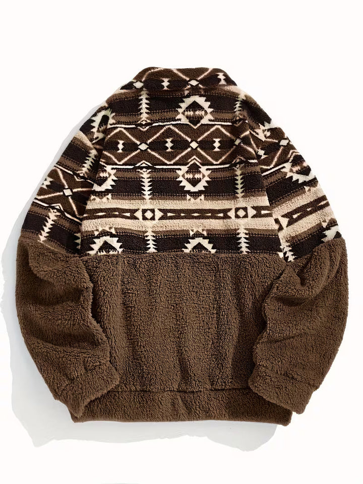 Limina – Teddy-Sweatshirt Mit Halbem Reißverschluss Und Geometrischem Muster