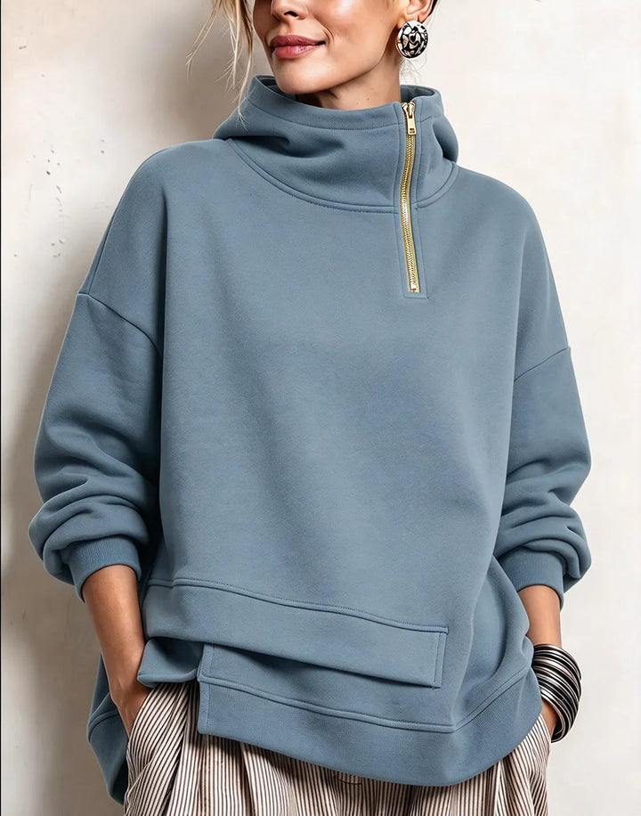 Lyona – Modernes, Asymmetrisches Sweatshirt Mit Hohem Kragen
