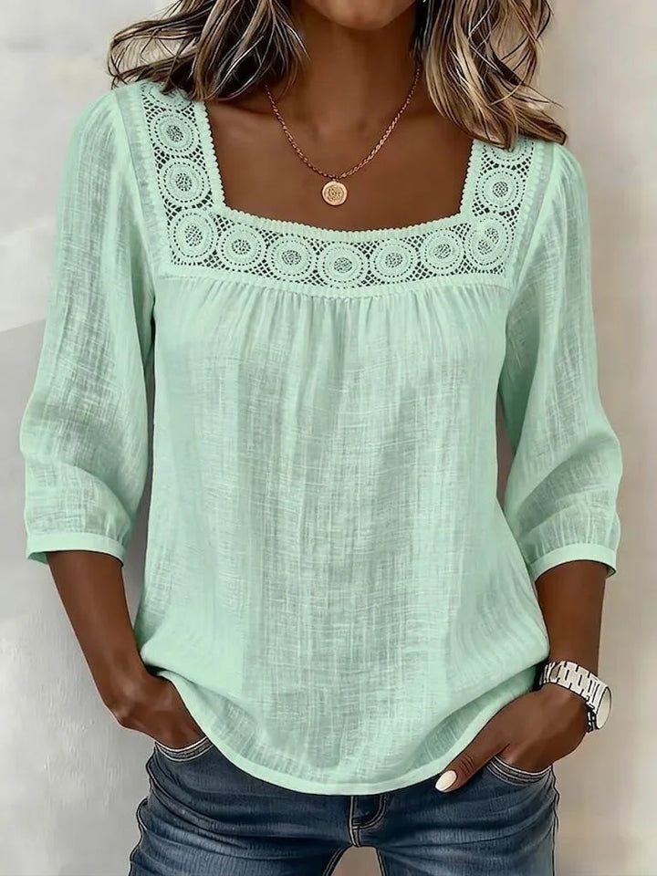 Nozomi - Bluse Mit Quadratischem Ausschnitt Und Spitzen Patchwork