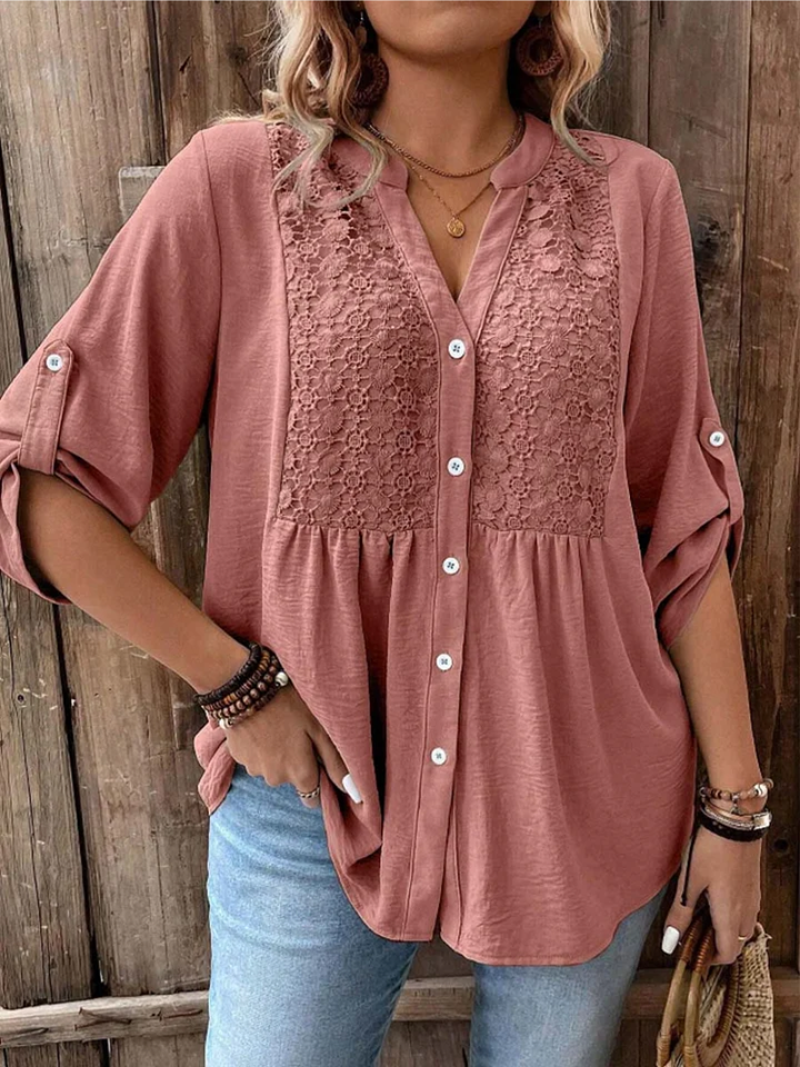 Darshani - Stylische Bluse mit V-Ausschnitt Und Knöpfen
