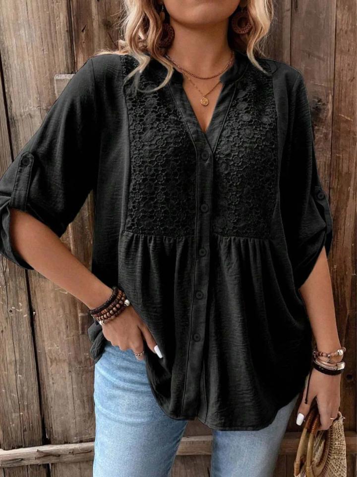 Thiyumi - Bluse Mit V-Ausschnitt Und Knöpfen