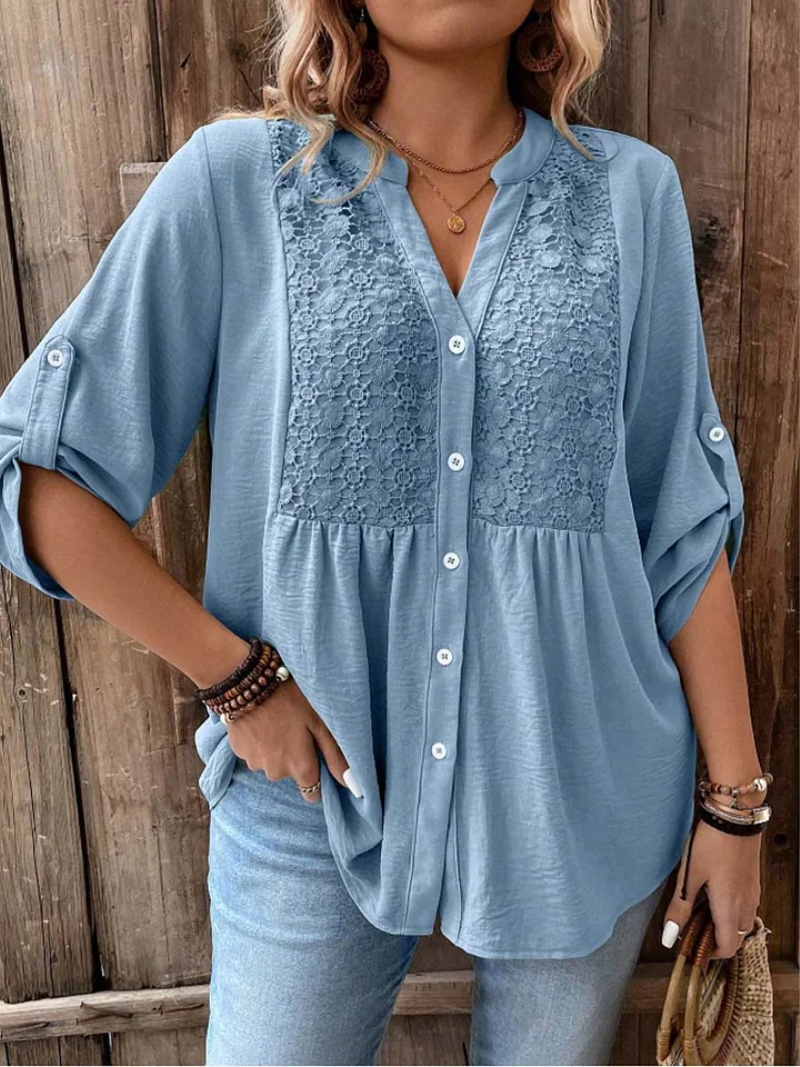 Darshani - Stylische Bluse mit V-Ausschnitt Und Knöpfen