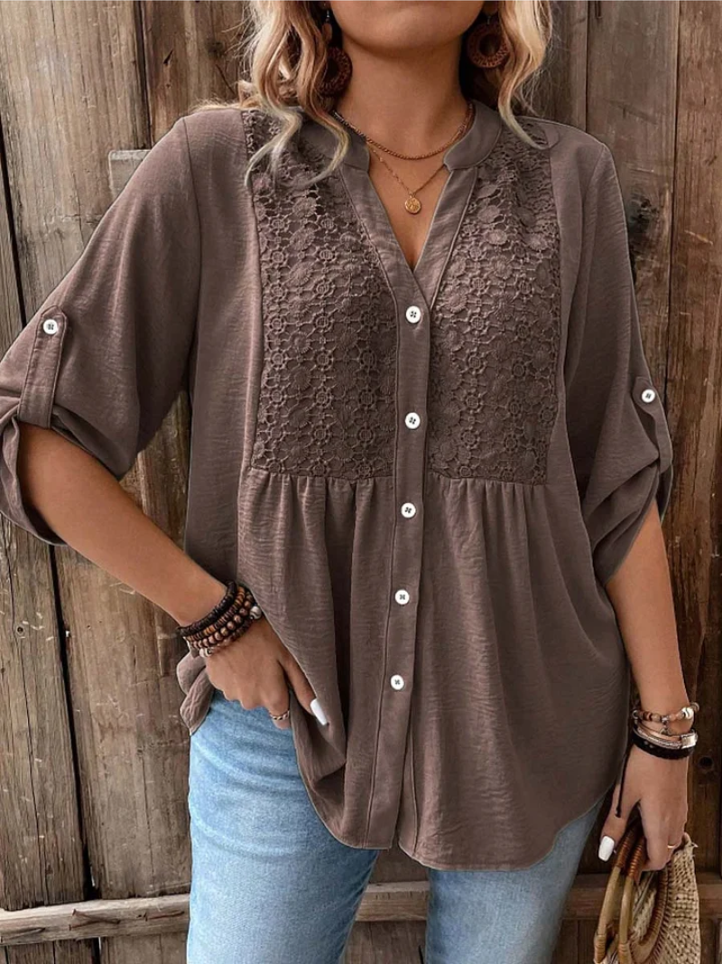 Darshani - Stylische Bluse mit V-Ausschnitt Und Knöpfen