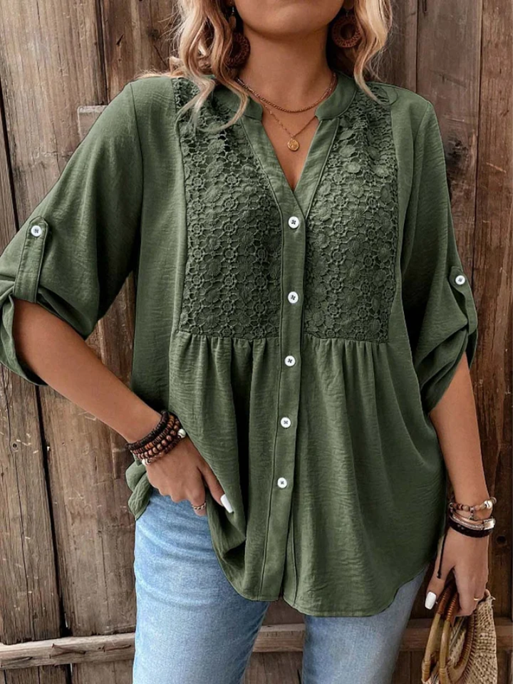 Thiyumi - Bluse Mit V-Ausschnitt Und Knöpfen