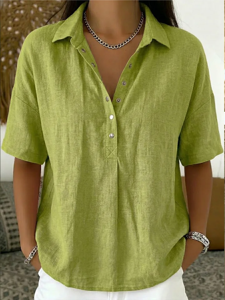 Anzhela - Elegante Kurzarm Bluse Mit Knopfleiste