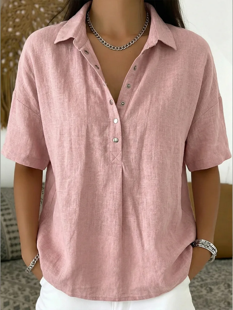 Anzhela - Elegante Kurzarm Bluse Mit Knopfleiste