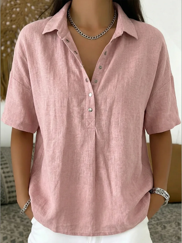Anzhela - Elegante Kurzarm Bluse Mit Knopfleiste