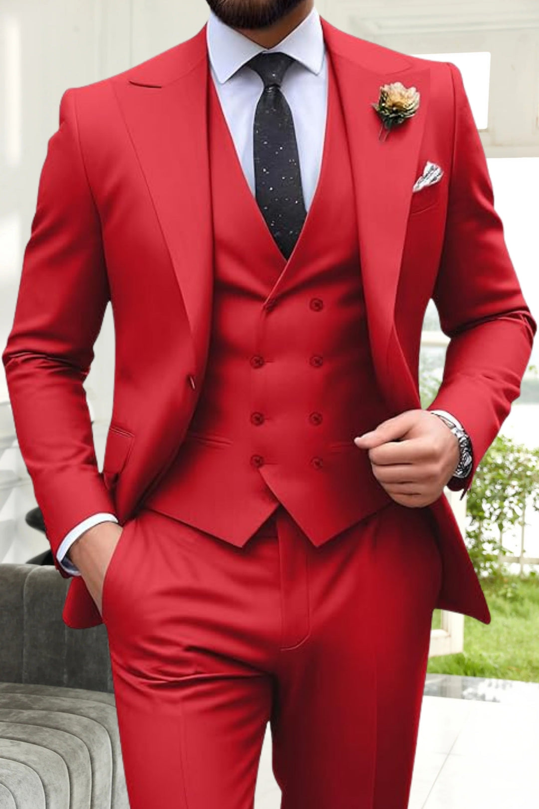Gremist - Spitze Revers Slim Fit 3-Teilige Anzüge