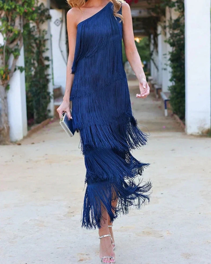 Tamira – Langes Kleid mit Schräger Schulterpartie
