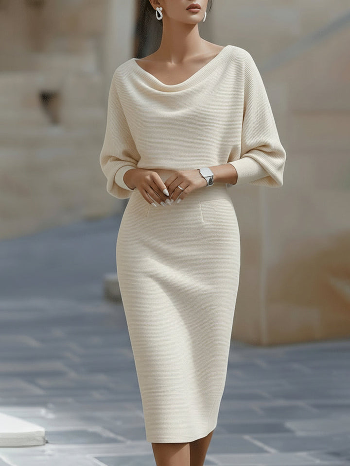 Amyy - Elegantes Midi Kleid Mit Langen Ärmeln