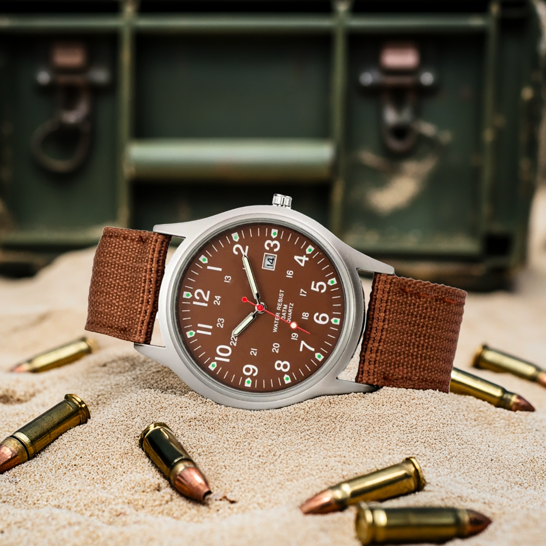 Lässige Armbanduhr, inspiriert von Militäruhren