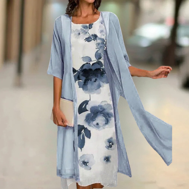 Nasira - Langes Baumwollkleid mit Rundhalsausschnitt