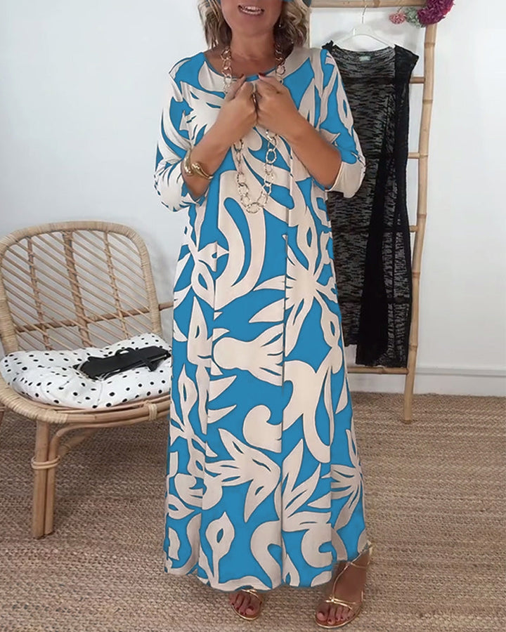 Halina – Kleid mit Rundhalsausschnitt und langen Ärmeln mit Print