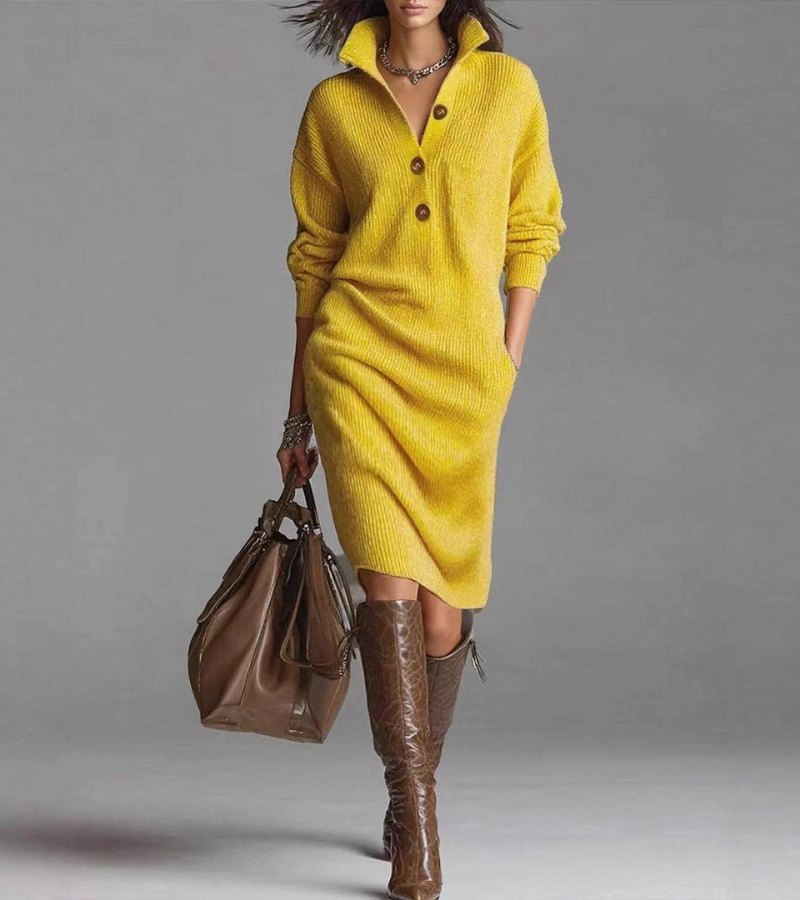 Toshiko – Elegantes Strickkleid Mit Langen Ärmeln