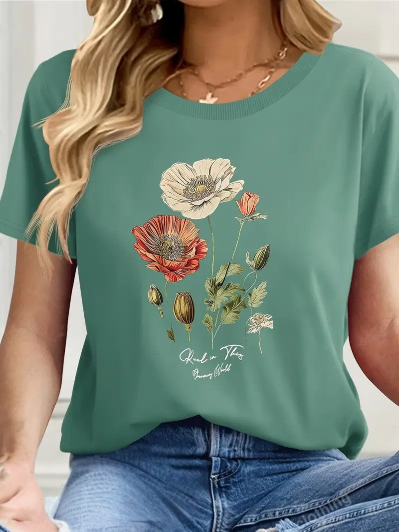 Aimilia - Elegantes T-Hemd Mit Kurzen Ärmeln Und Blumendruck