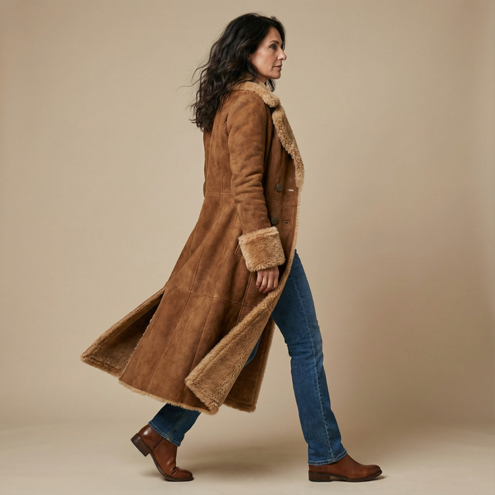 Zeeta – Langer Vintage Mantel Mit Kunstfell