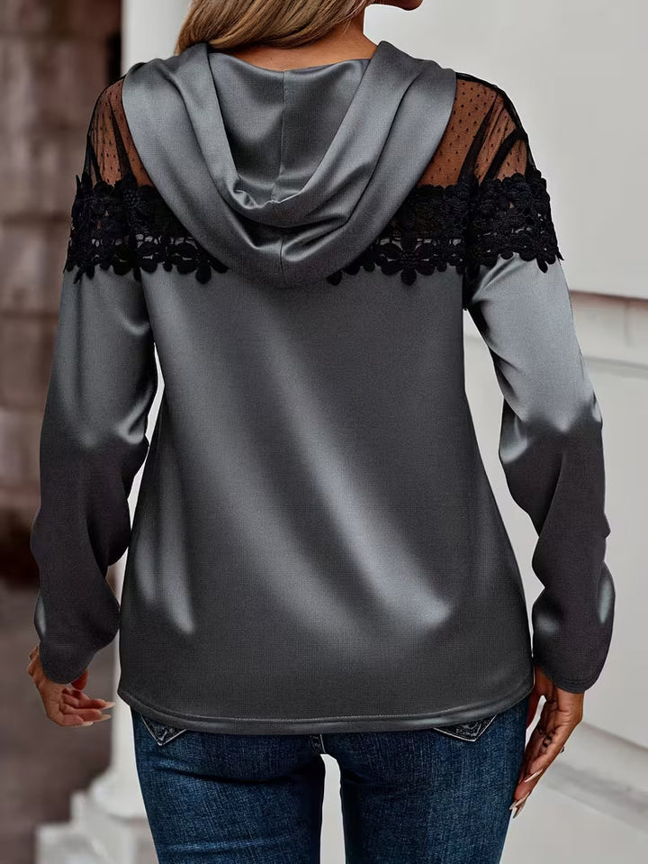 Azina - Elegant Lace Mesh Hooded Top