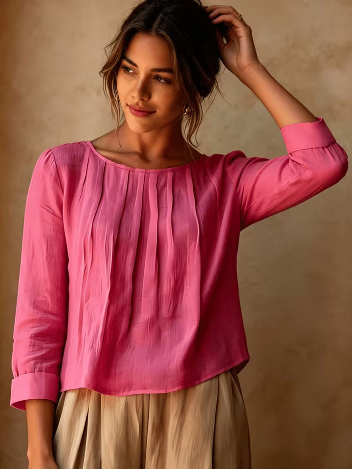 Gelina – Bluse Mit Rundhalsausschnitt Und Falten Vorne