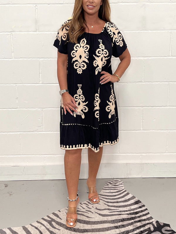 Gulfiya - Vintage Kleid Mit Rundhalsausschnitt