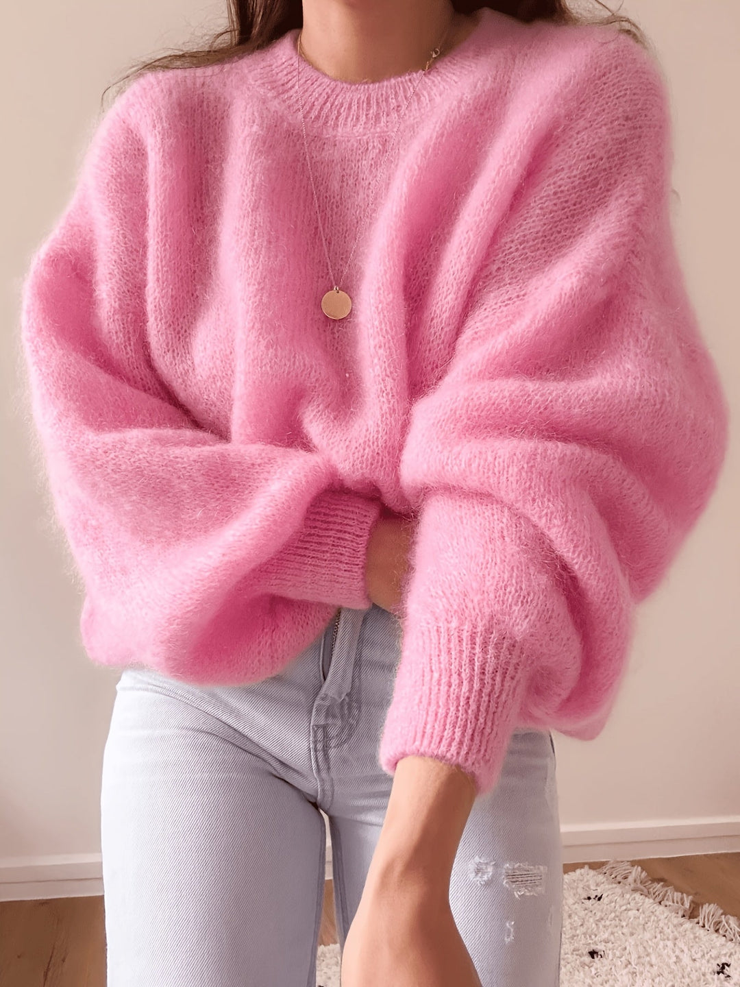 Margaretha – Strickpullover mit Rundhalsausschnitt und Ballonärmeln