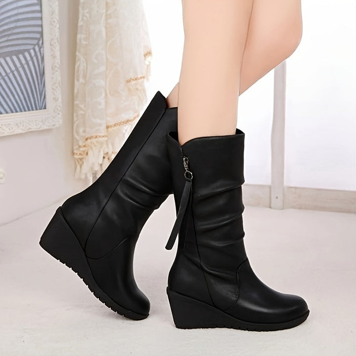 ladymia - Wadenhohe Stiefel Mit Dicker Sohle Absatz Und Rüschen