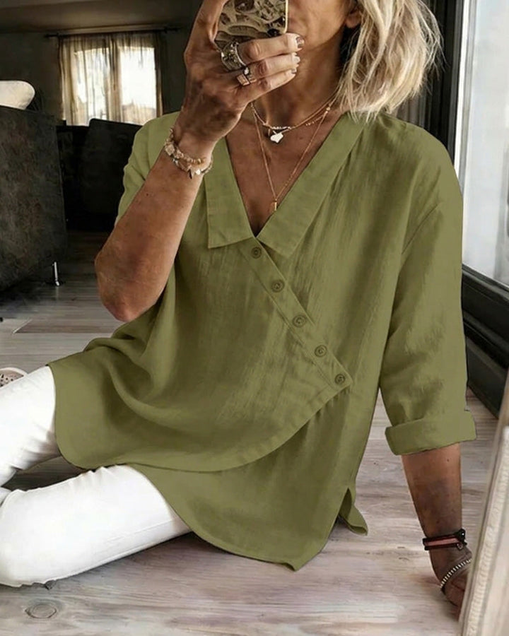 Ritienne - Bequeme Bluse Mit Kragen Und Asymmetrischer Knopfleiste