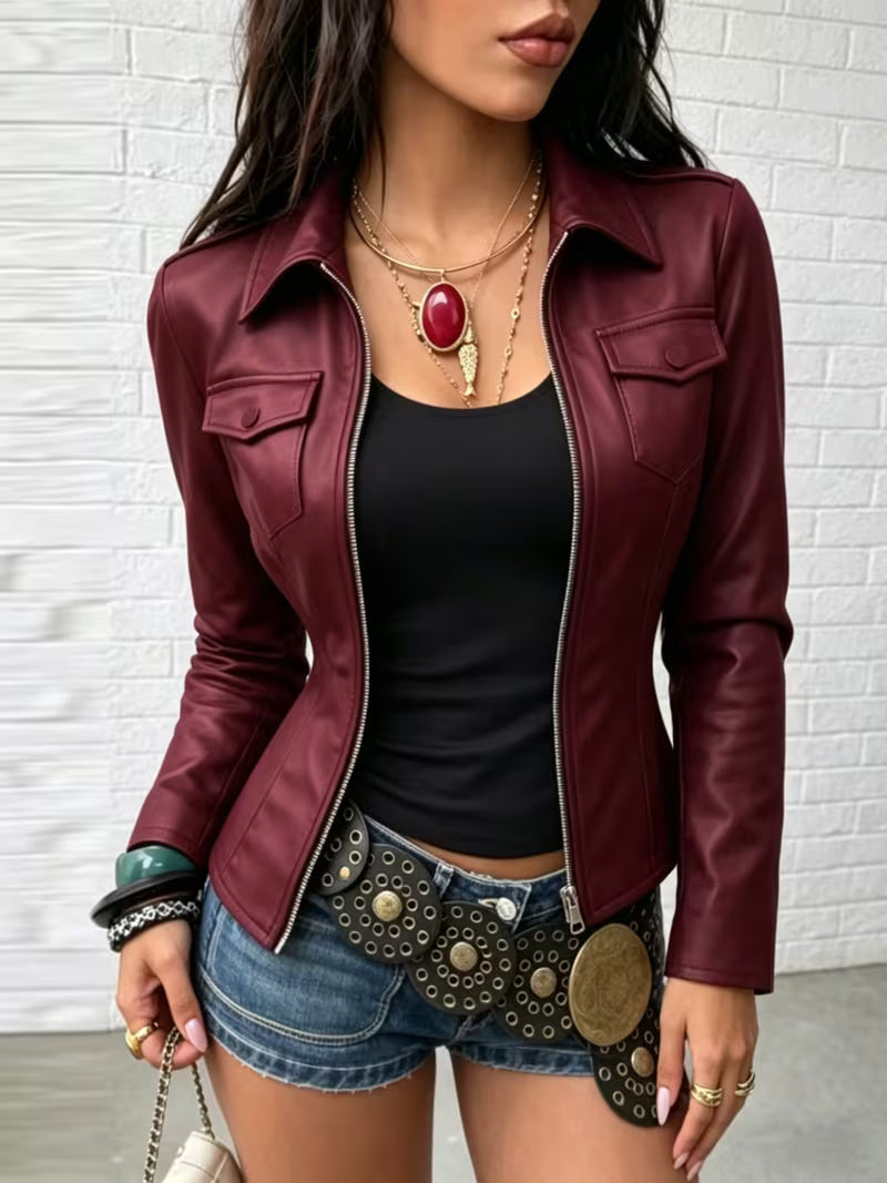 Shiona – Lederjacke Mit Vordertaschen
