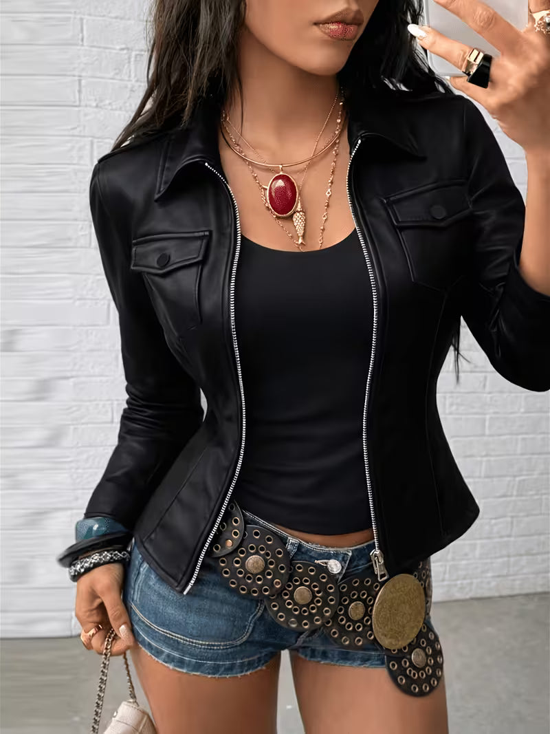 Shiona – Lederjacke Mit Vordertaschen