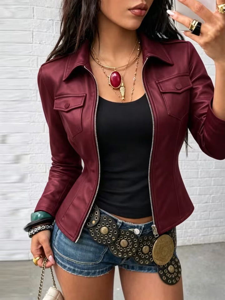 Shiona – Lederjacke Mit Vordertaschen