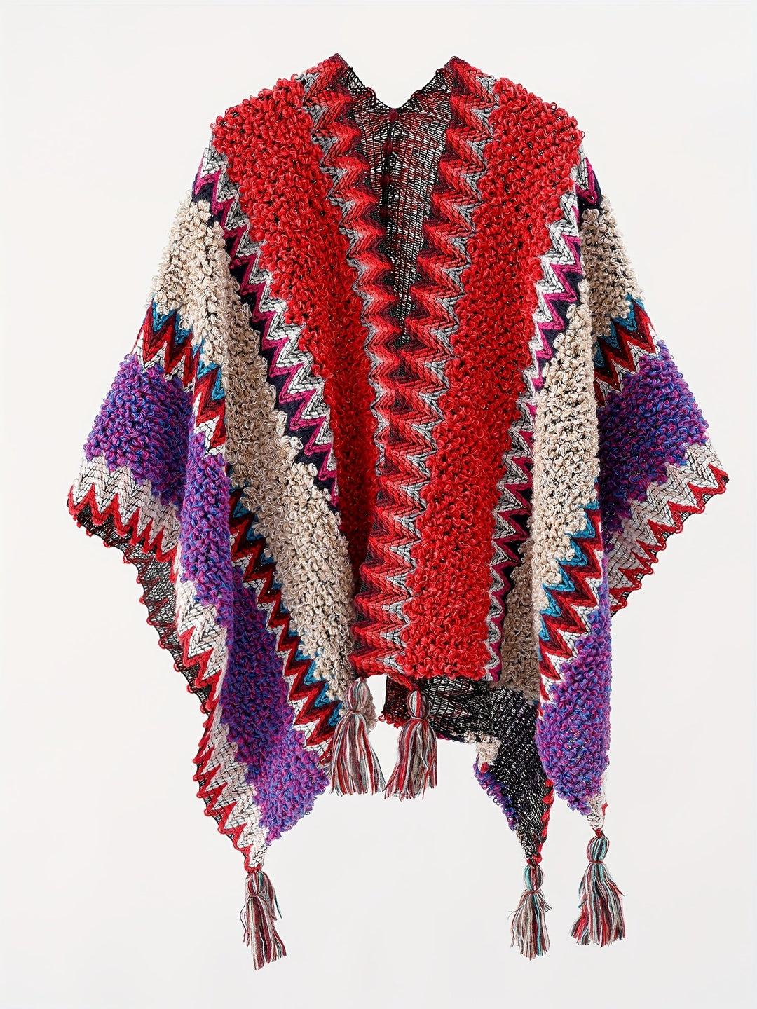 Briana - Tassel Striped Blanket Cape Travel Jacket