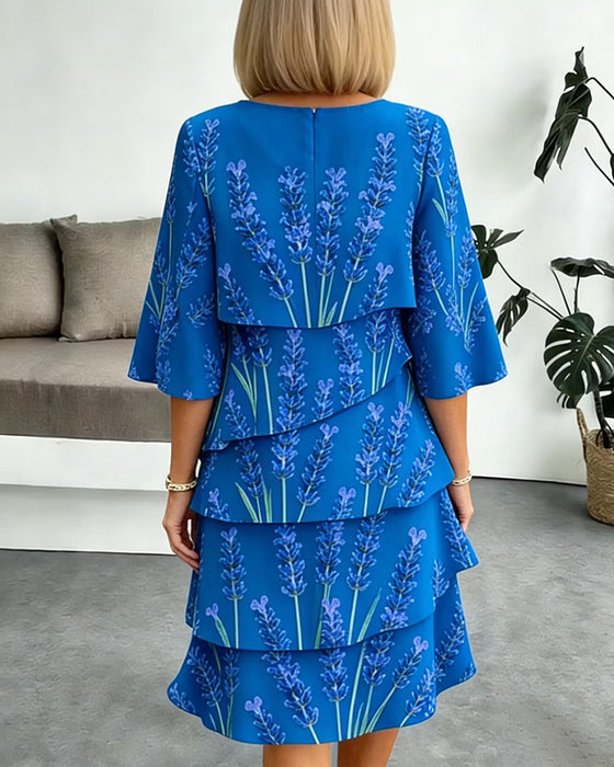 Liania – Mehrlagiges Kleid Mit Lavendel-Drucken