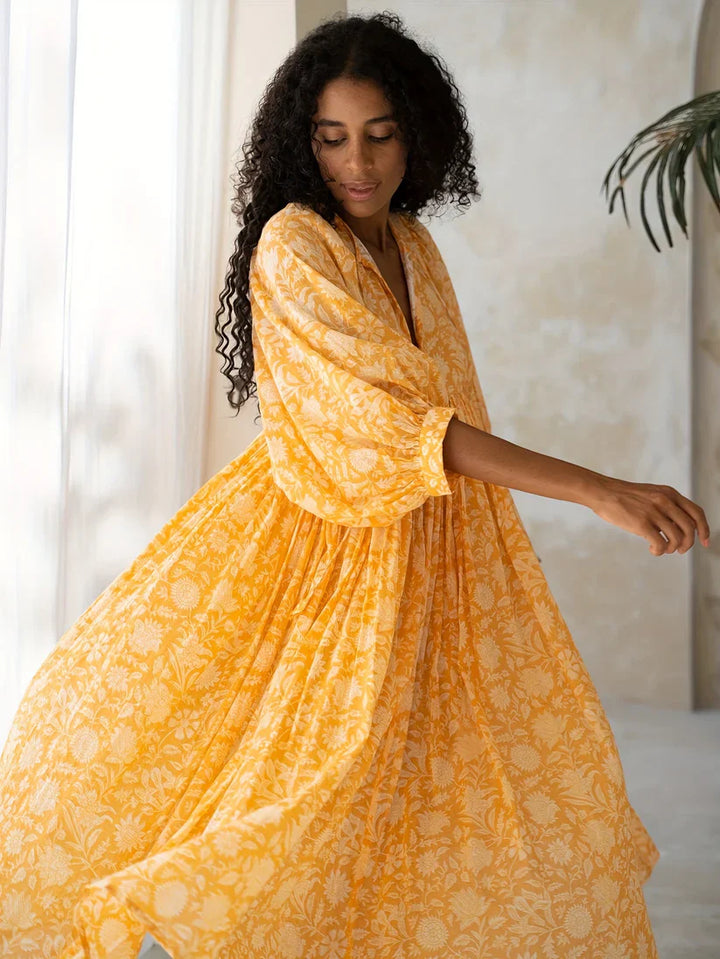 Janna - Midi Blumenkleid Mit V Ausschnitt