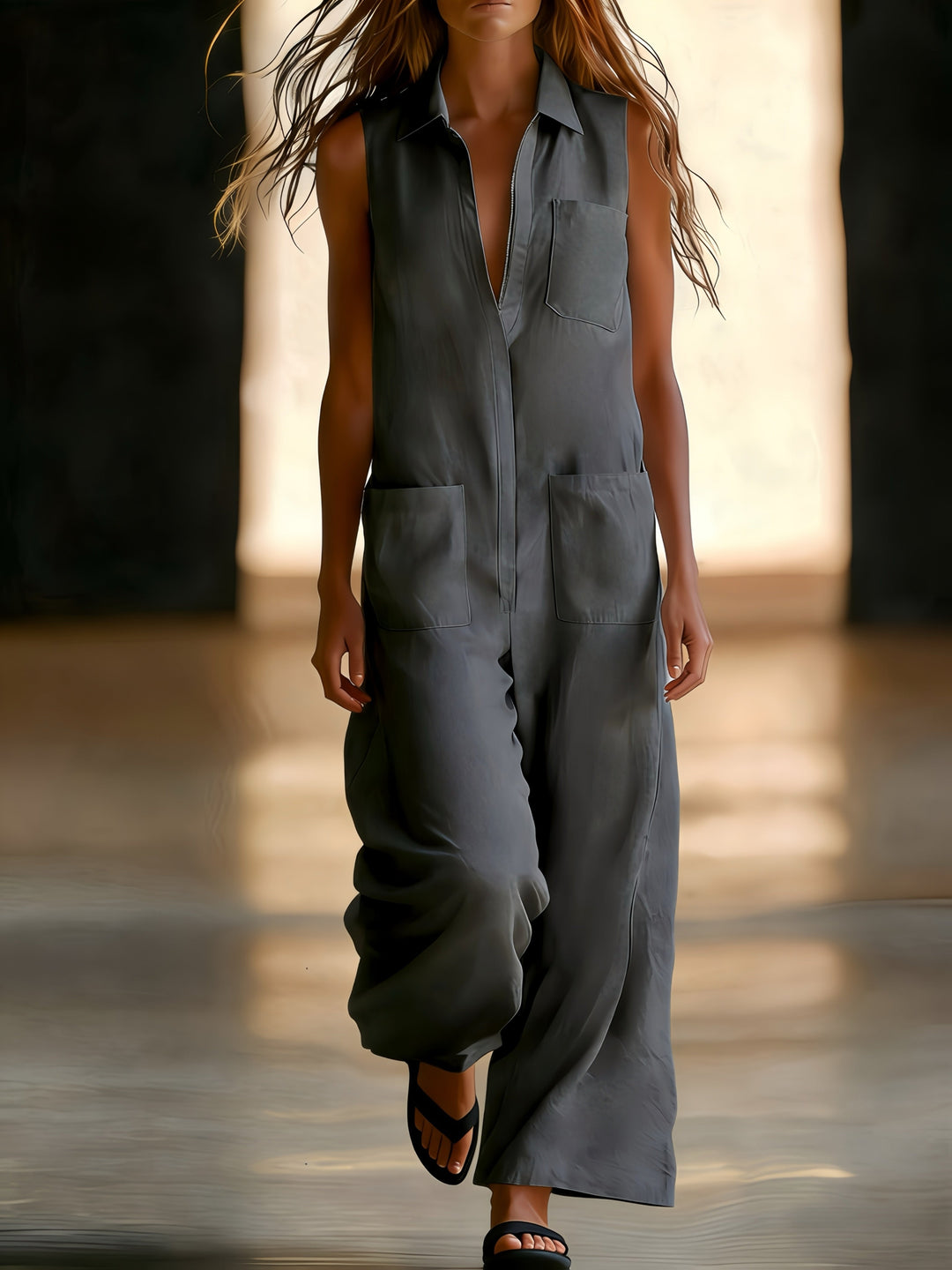Kristiana - Lässiger Overall Mit Weitem Bein Und Tasche