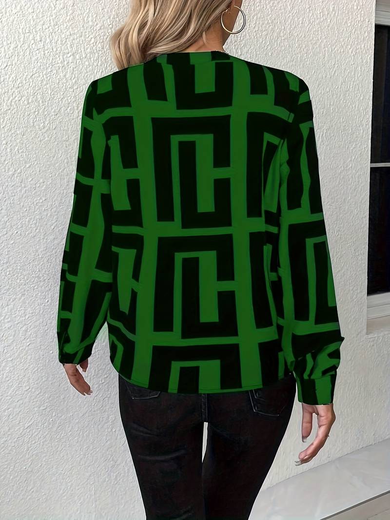 Tzipora - Elegante Langarm Bluse Mit Geometrischem Drucken