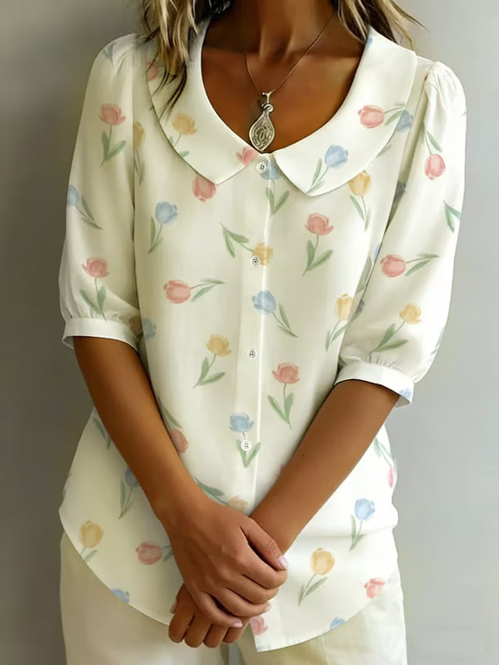Alvique – Kurzarmbluse MIT Blumenmuster Am Kragen