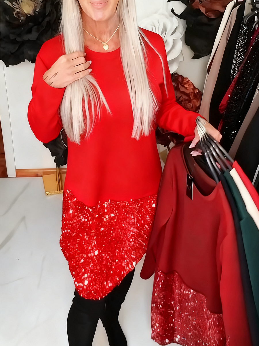 Ksenija – Patchwork Kleid Mit Rundhalsausschnitt Und Pailletten