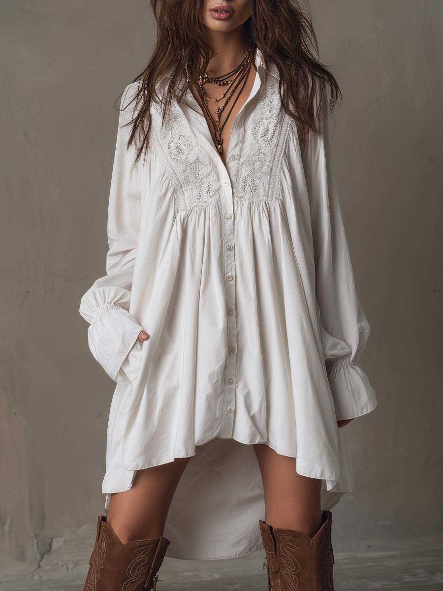 Amparo – Langärmliges Hemdkleid mit unregelmäßigem Saum