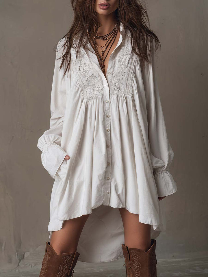 Amparo – Langärmliges Hemdkleid mit unregelmäßigem Saum