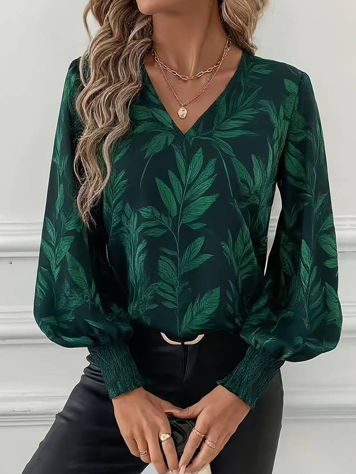 Ruchama - Elegante Langarm Bluse Mit Blattmuster
