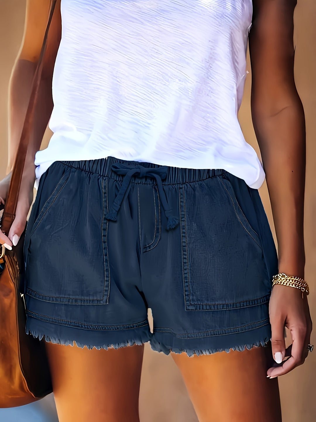 Katarina – Kurze Hose Aus Denim Mit Elastischem Bund Und Taschen
