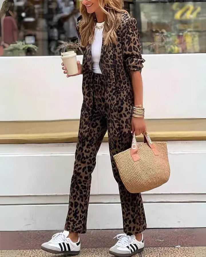 Arila - Leopardenmuster Jacke & Hose Set